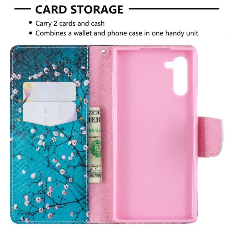 Leren Hoesje Samsung Galaxy Note 10 Azuurblauwe Bloeiende Boom