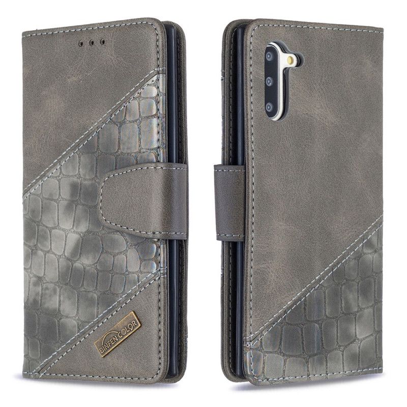 Leren Hoesje Samsung Galaxy Note 10 Grijs Zwart Klassiek Krokodillenleer-Effect