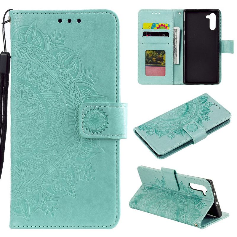 Leren Hoesje Samsung Galaxy Note 10 Magenta Grijs Zon Mandala