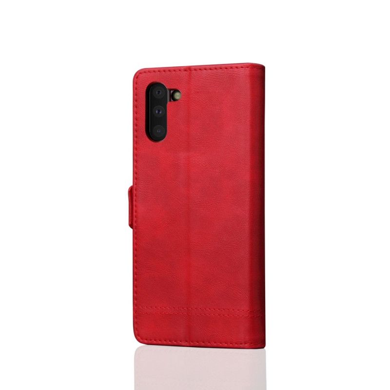 Leren Hoesje Samsung Galaxy Note 10 Rood Zwart Gestikt Leereffect