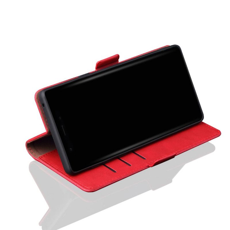 Leren Hoesje Samsung Galaxy Note 10 Rood Zwart Gestikt Leereffect
