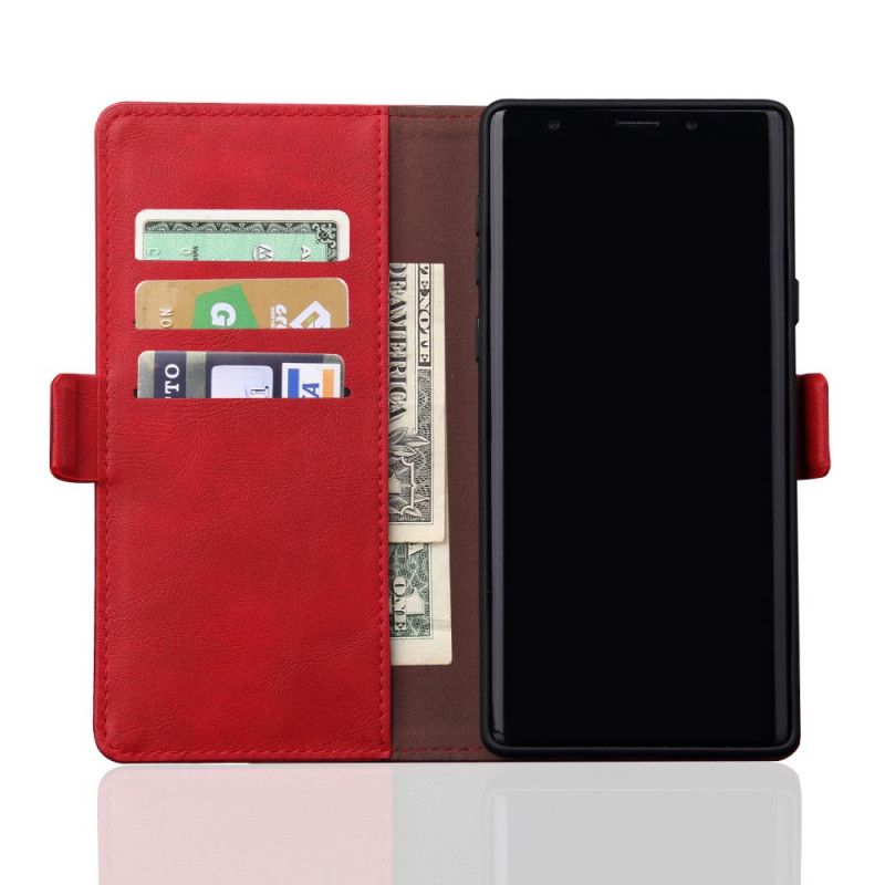 Leren Hoesje Samsung Galaxy Note 10 Rood Zwart Gestikt Leereffect