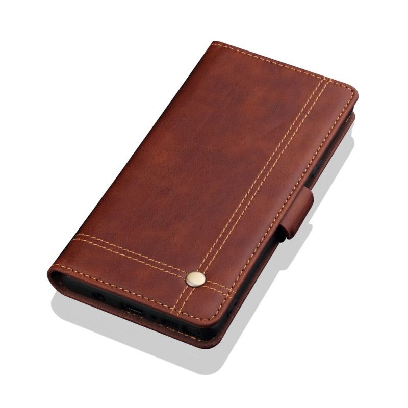 Leren Hoesje Samsung Galaxy Note 10 Rood Zwart Gestikt Leereffect