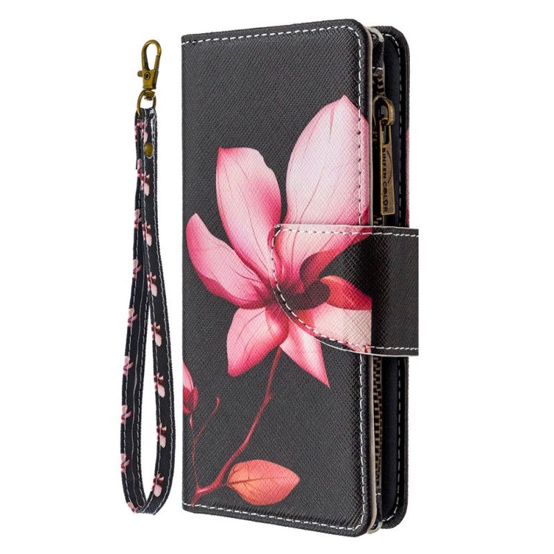 Leren Hoesje Samsung Galaxy Note 10 Wit Zwart Bloemenzak Met Ritssluiting