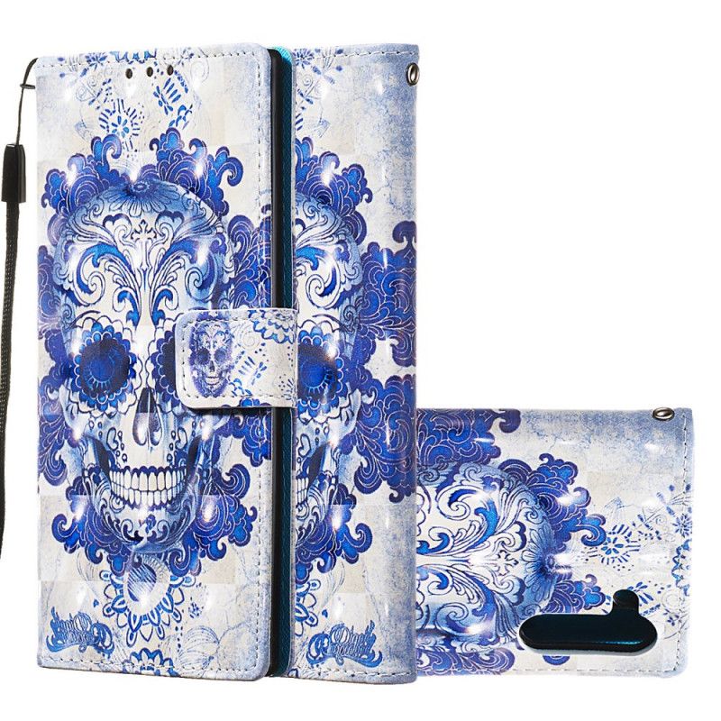 Leren Hoesje voor Samsung Galaxy Note 10 Blauwe Schedel