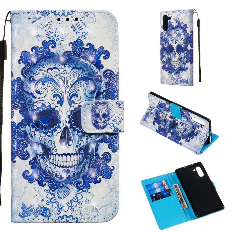 Leren Hoesje voor Samsung Galaxy Note 10 Blauwe Schedel
