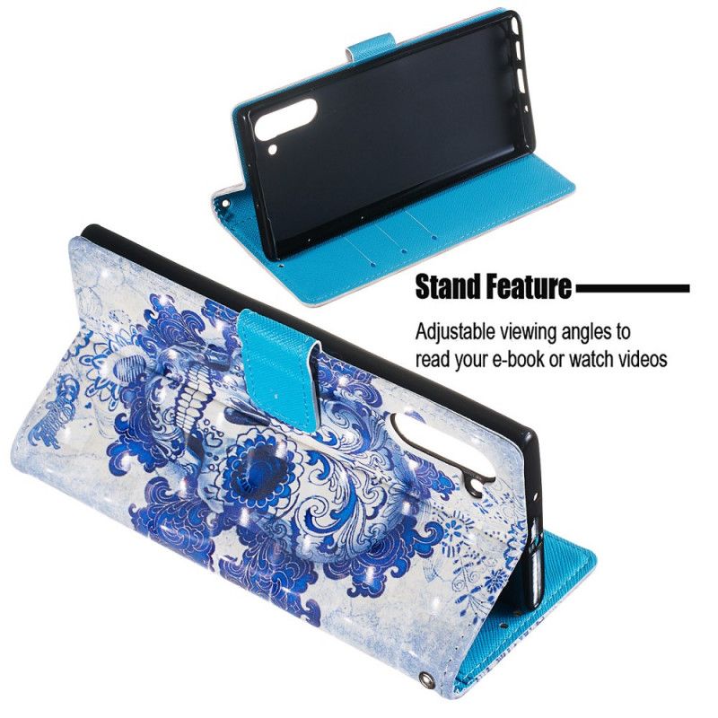 Leren Hoesje voor Samsung Galaxy Note 10 Blauwe Schedel
