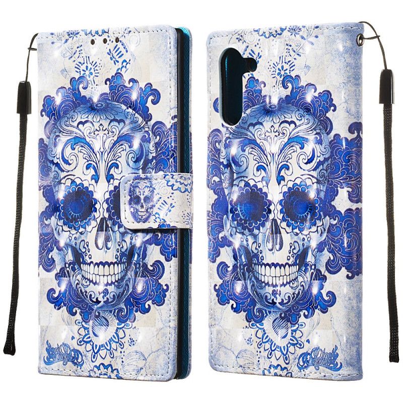 Leren Hoesje voor Samsung Galaxy Note 10 Blauwe Schedel