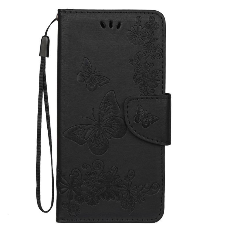 Leren Hoesje voor Samsung Galaxy Note 10 Grijs Zwart Prachtige String Vlinders