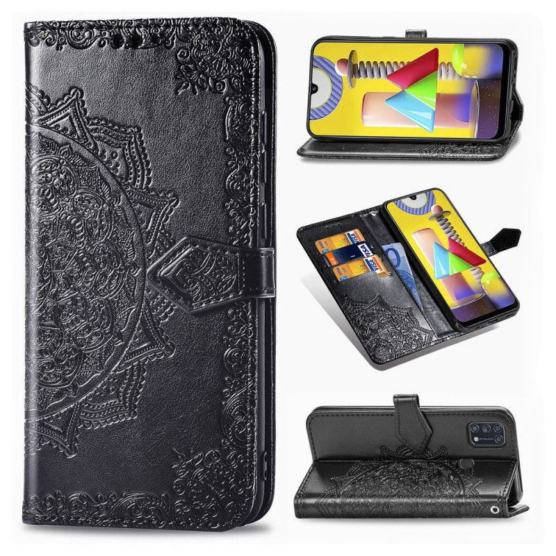 Bescherming Hoesje Samsung Galaxy M31 Lichtblauw Zwart Mandala Van Middelbare Leeftijd
