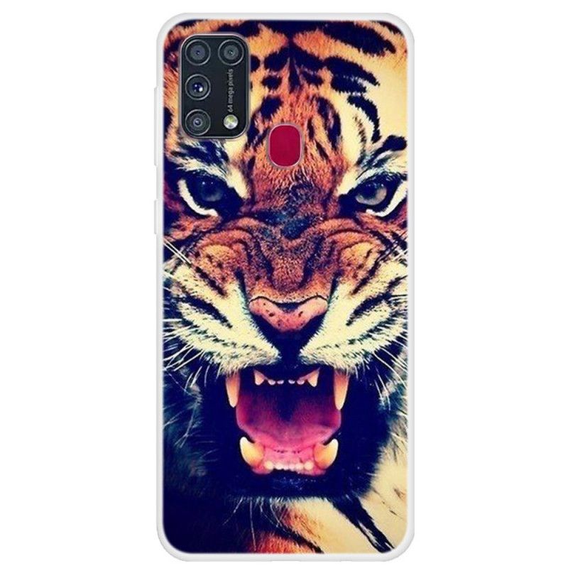 Cover Hoesje Samsung Galaxy M31 Bruin Oranje Telefoonhoesje Kattenkop