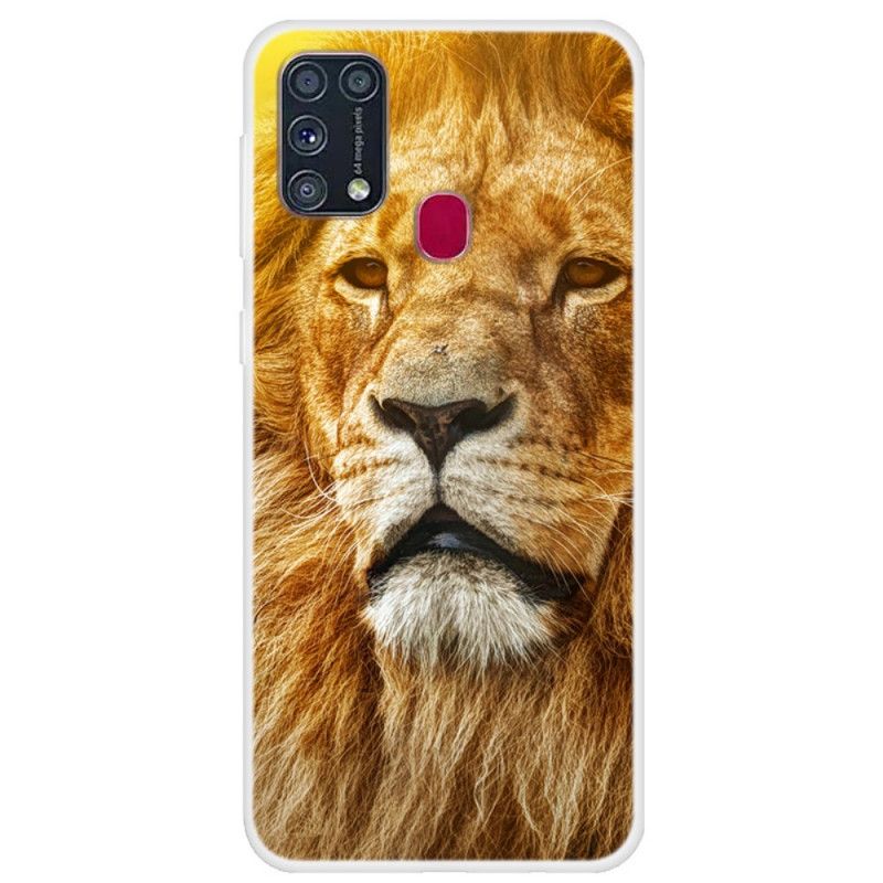 Cover Hoesje Samsung Galaxy M31 Bruin Oranje Telefoonhoesje Kattenkop
