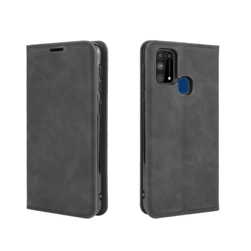 Folio-hoesje voor Samsung Galaxy M31 Grijs Zwart Zacht Leereffect