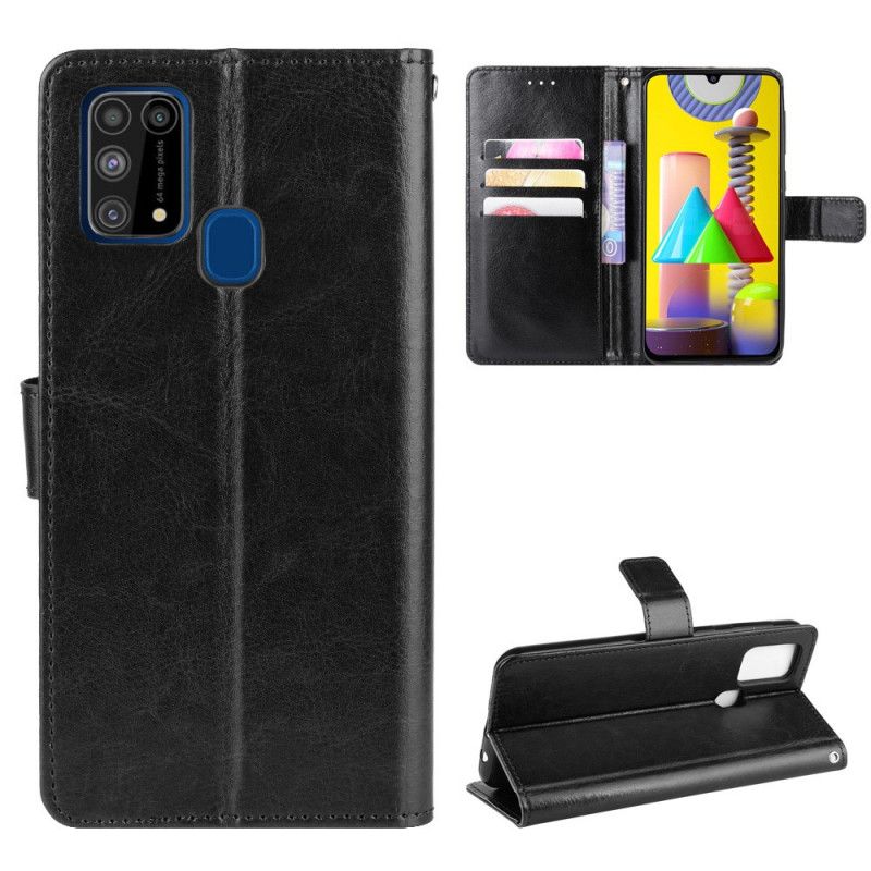 Leren Hoesje Samsung Galaxy M31 Rood Zwart Flitsend Kunstleer
