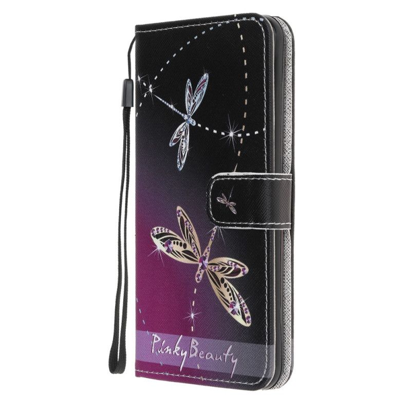 Leren Hoesje Samsung Galaxy M31 Telefoonhoesje Libellen Met String