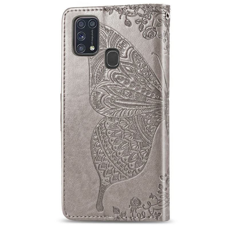 Leren Hoesje voor Samsung Galaxy M31 Grijs Halve Vlinders