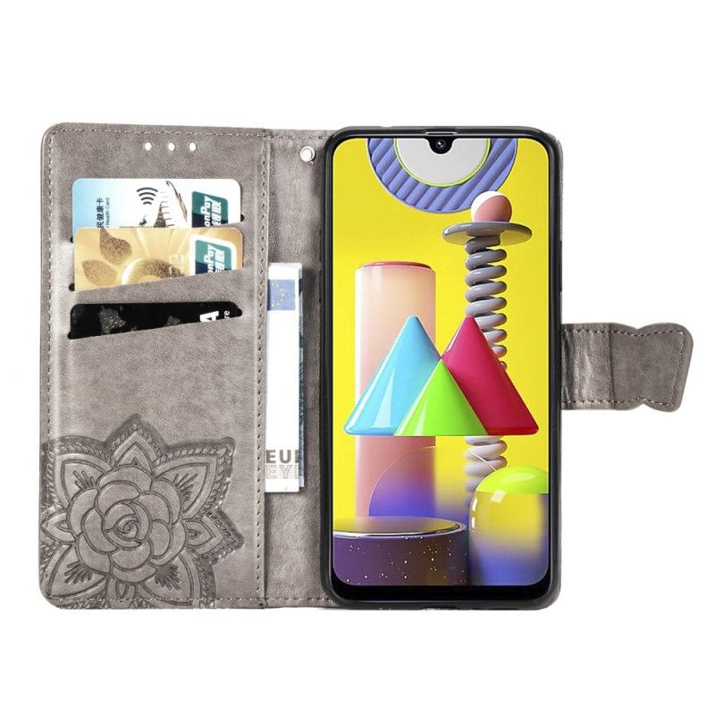 Leren Hoesje voor Samsung Galaxy M31 Grijs Halve Vlinders