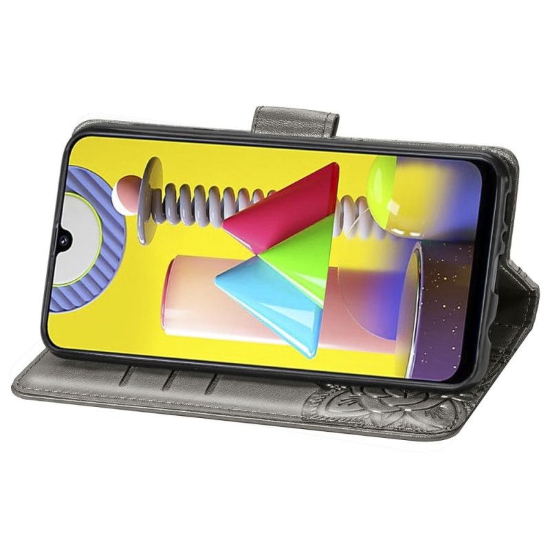 Leren Hoesje voor Samsung Galaxy M31 Grijs Halve Vlinders