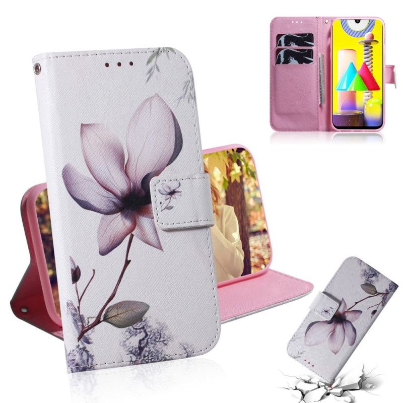 Leren Hoesje voor Samsung Galaxy M31 Oud Roze Bloem