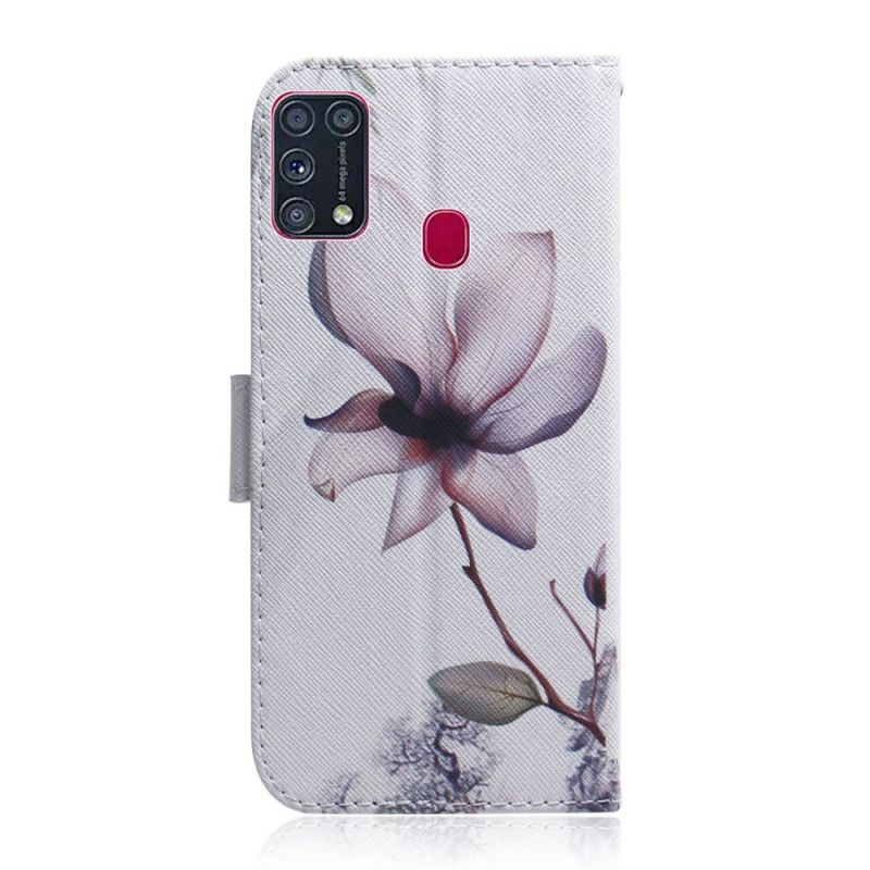 Leren Hoesje voor Samsung Galaxy M31 Oud Roze Bloem