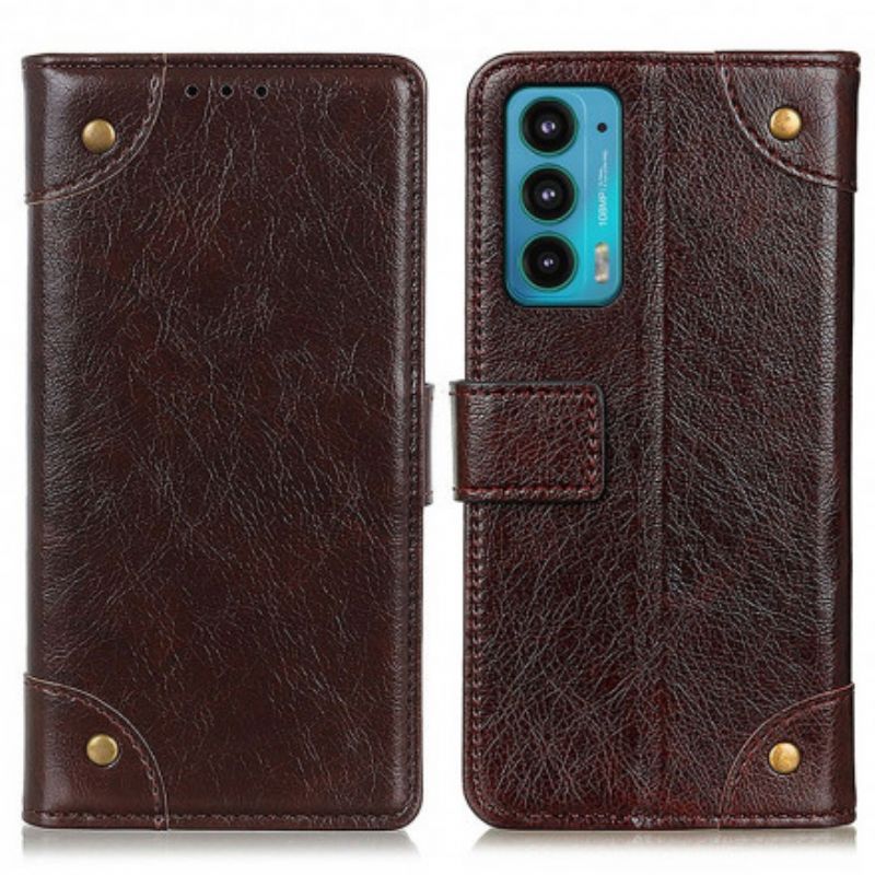Bescherming Hoesje Motorola Edge 20 Stijl Nappaleren Vintage Klinknagels