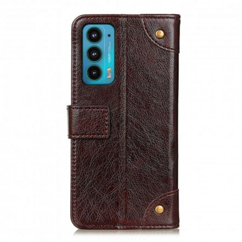 Bescherming Hoesje Motorola Edge 20 Stijl Nappaleren Vintage Klinknagels