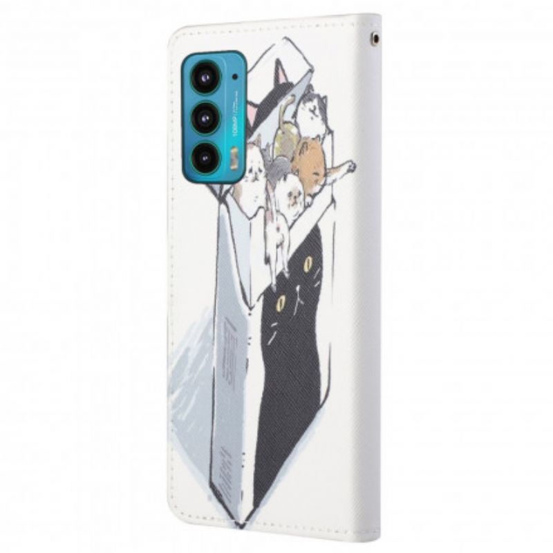 Folio-hoesje Motorola Edge 20 Telefoonhoesje Funky Cats Strappy