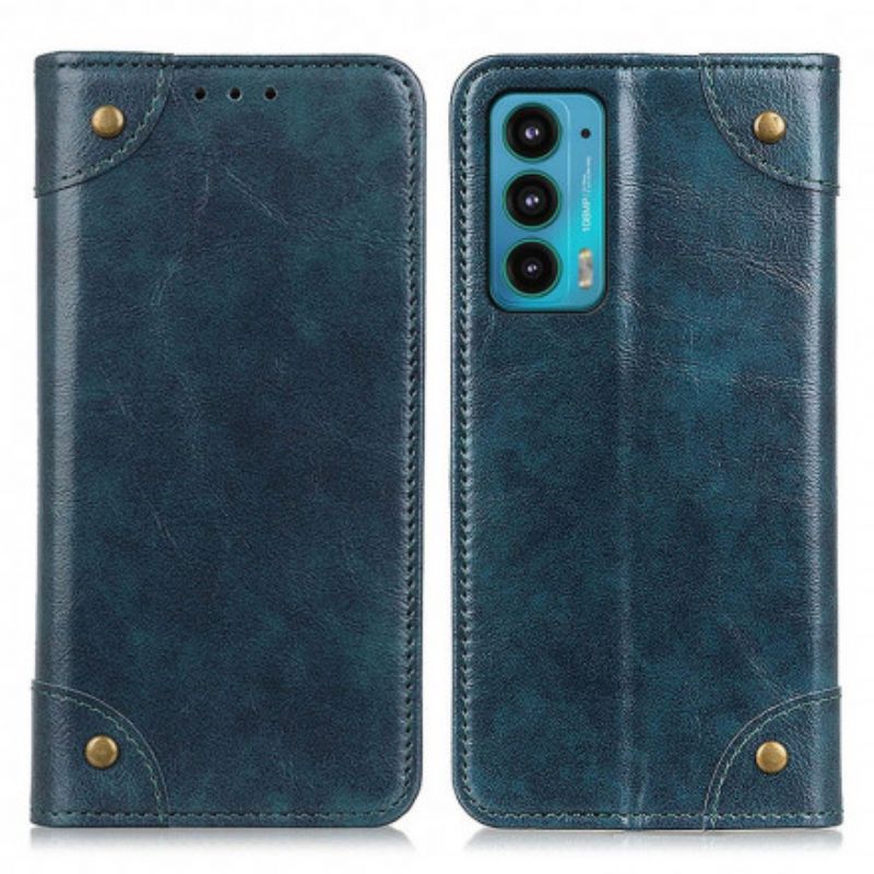 Folio-hoesje Motorola Edge 20 Vintage Lederen Stijl Klinknagels Bescherming Hoesje