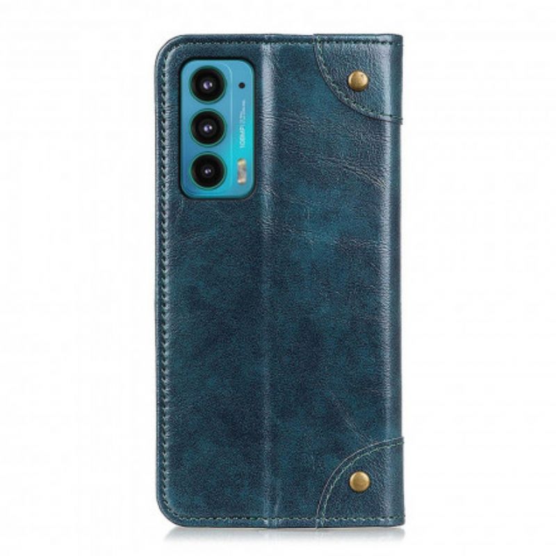 Folio-hoesje Motorola Edge 20 Vintage Lederen Stijl Klinknagels Bescherming Hoesje