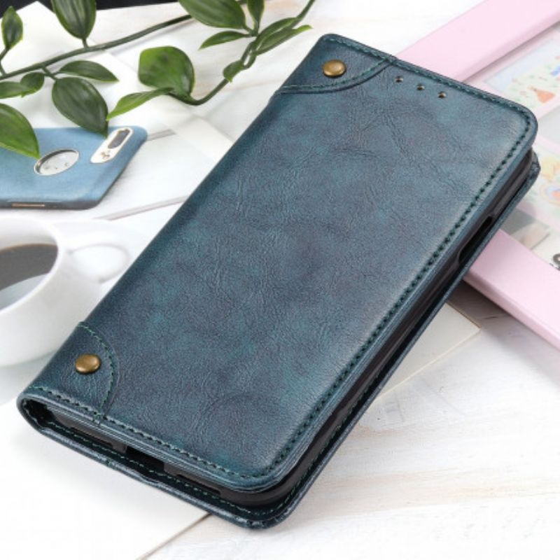 Folio-hoesje Motorola Edge 20 Vintage Lederen Stijl Klinknagels Bescherming Hoesje