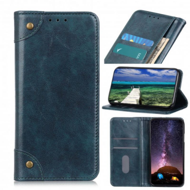 Folio-hoesje Motorola Edge 20 Vintage Lederen Stijl Klinknagels Bescherming Hoesje