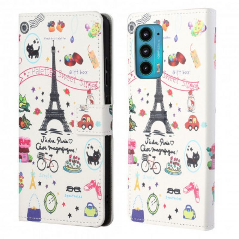 Leren Hoesje Motorola Edge 20 Ik Hou Van Parijs Bescherming Hoesje