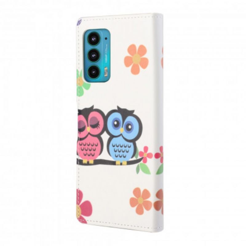 Leren Hoesje Motorola Edge 20 Paar Uilen Bescherming Hoesje