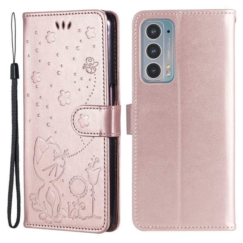 Leren Hoesje Voor Motorola Edge 20 Cat And Bee String