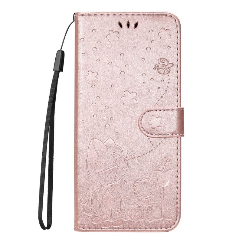 Leren Hoesje Voor Motorola Edge 20 Cat And Bee String