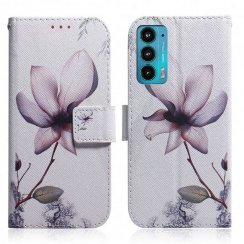 Leren Hoesje Voor Motorola Edge 20 Oudroze Bloem