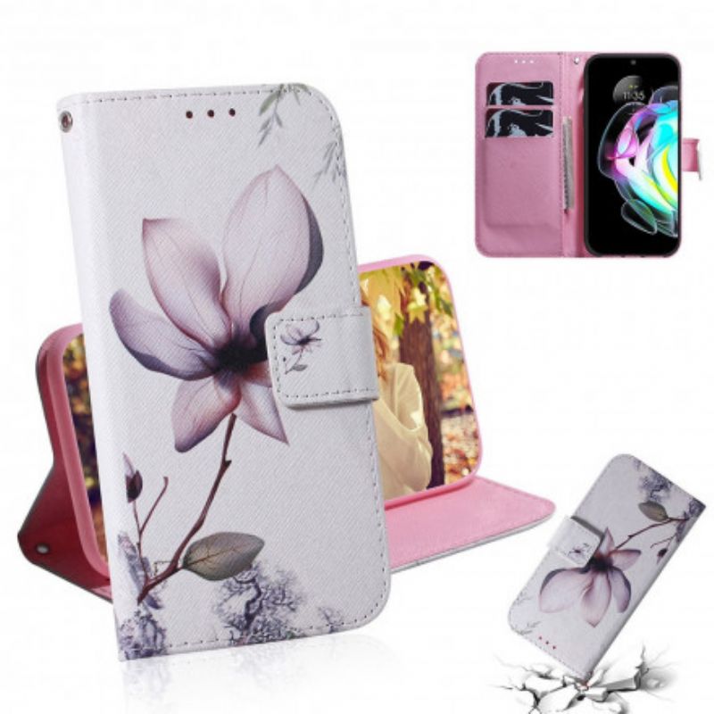 Leren Hoesje Voor Motorola Edge 20 Oudroze Bloem