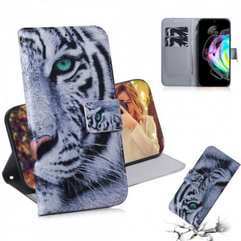 Leren Hoesje Voor Motorola Edge 20 Tijgergezicht