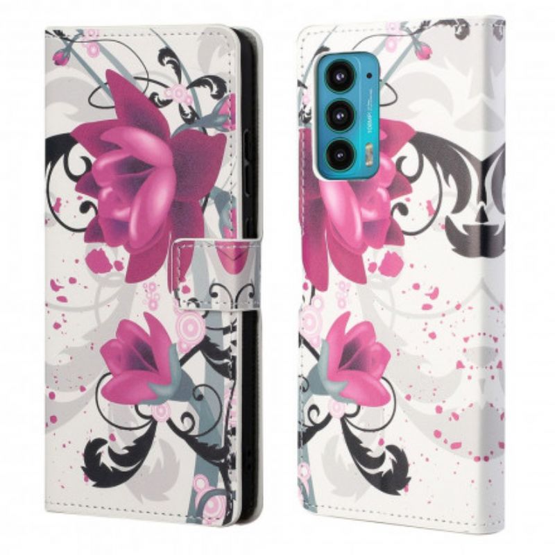 Leren Hoesje Voor Motorola Edge 20 Tropische Bloemen