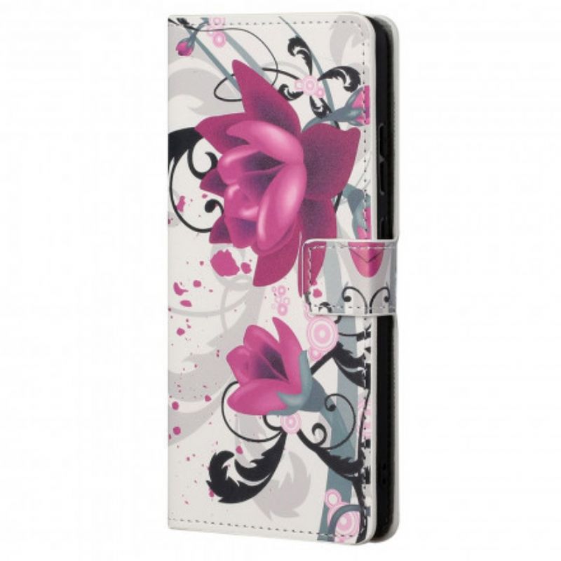 Leren Hoesje Voor Motorola Edge 20 Tropische Bloemen
