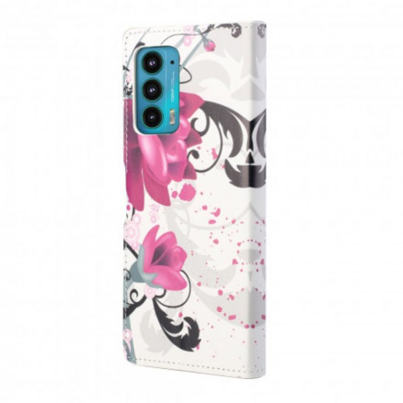 Leren Hoesje Voor Motorola Edge 20 Tropische Bloemen