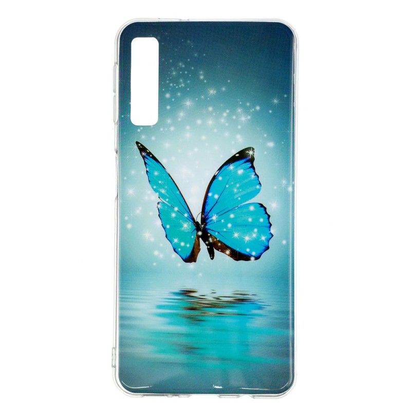 Case Hoesje Samsung Galaxy A7 Telefoonhoesje Fluorescerende Blauwe Vlinder