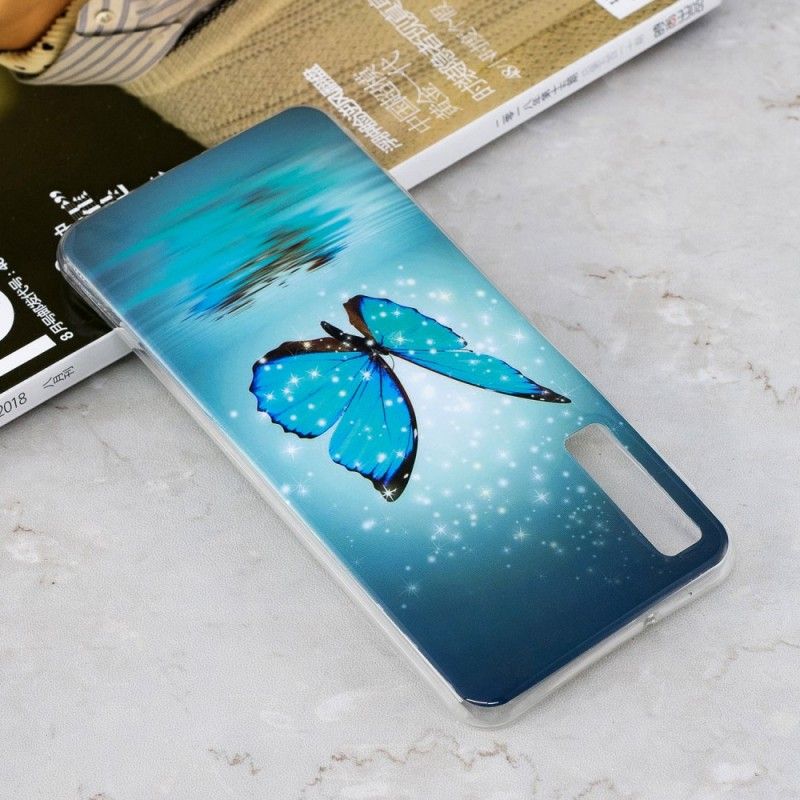Case Hoesje Samsung Galaxy A7 Telefoonhoesje Fluorescerende Blauwe Vlinder