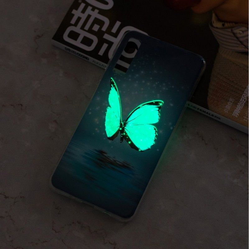 Case Hoesje Samsung Galaxy A7 Telefoonhoesje Fluorescerende Blauwe Vlinder