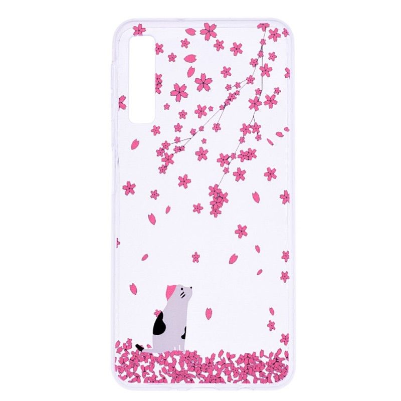 Case Hoesje Samsung Galaxy A7 Telefoonhoesje Regen Van Bloemen En Kat