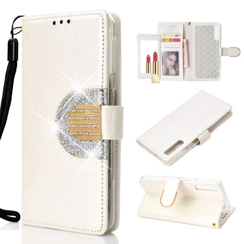 Cover Folio-hoesje Samsung Galaxy A7 Paars Zwart Telefoonhoesje Meisjesachtige Spiegel Glitter