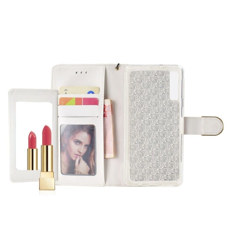 Cover Folio-hoesje Samsung Galaxy A7 Paars Zwart Telefoonhoesje Meisjesachtige Spiegel Glitter
