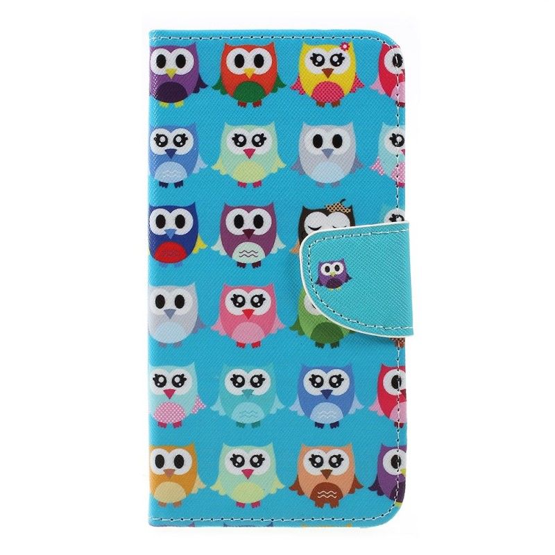 Cover Folio-hoesje Samsung Galaxy A7 Wit Telefoonhoesje Meerdere Uilen