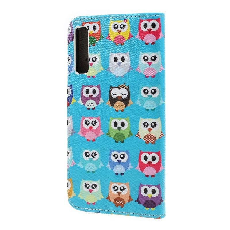 Cover Folio-hoesje Samsung Galaxy A7 Wit Telefoonhoesje Meerdere Uilen