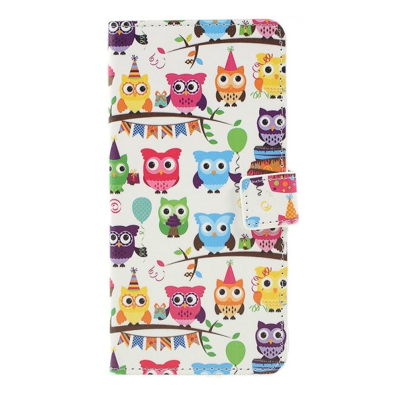 Cover Folio-hoesje Samsung Galaxy A7 Wit Telefoonhoesje Meerdere Uilen